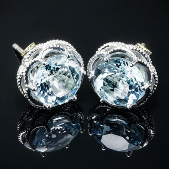 Jewelry - NEW 4CT Silver Round Aquamarine Stud Earrings